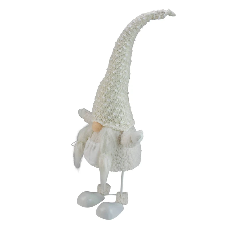 24.5" White & Beige Spring-Loaded Serena Christmas Gnome with Pigtails