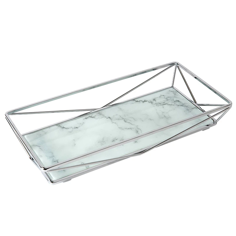 Home Details 15.7" Chrome Marble Agate Geometric Vanity Tray