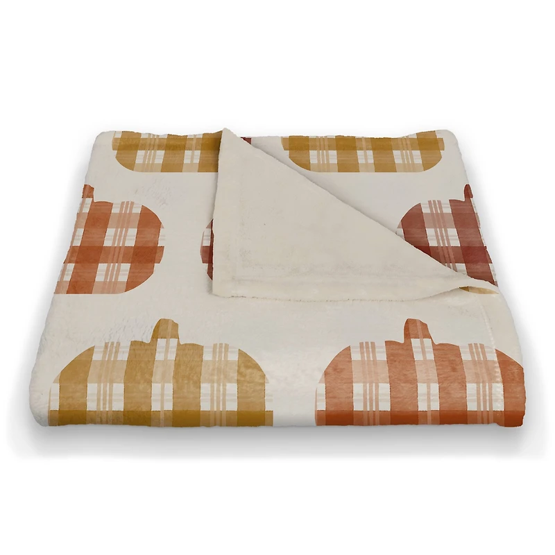 Plaid Pumpkins Coral Fleece Blanket