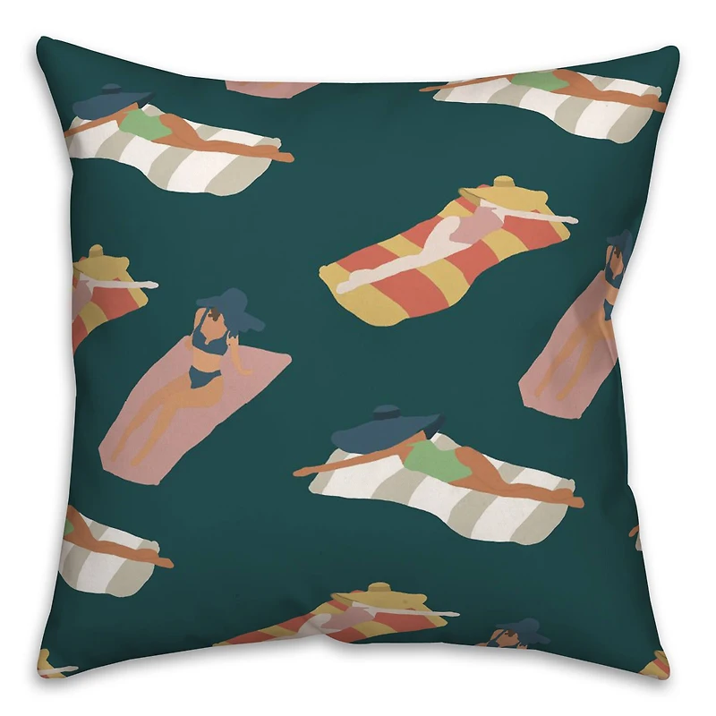 Navy Sun Bathers Pattern Throw Pillow