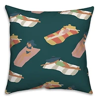 Navy Sun Bathers Pattern Throw Pillow