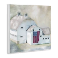 Stupell Industries American Flag White Farmhouse Barn Rural Countryside Wall Plaque Art