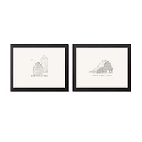 Farmhouse Sketches 11" x 14" Black Framed Canvas - Set of 2