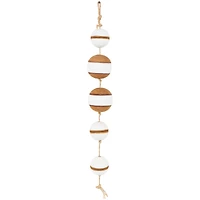 Brown Wood Buoy Two-Toned Striped Hanging Home Wall Décor with White Accents and Jute Rope