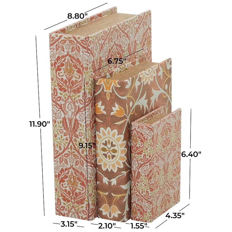 Orange Floral Faux Leather Faux Book Box Set