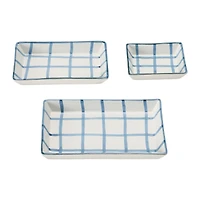 Hello Honey® Blue & White Grid Pattern Stoneware Trays Set