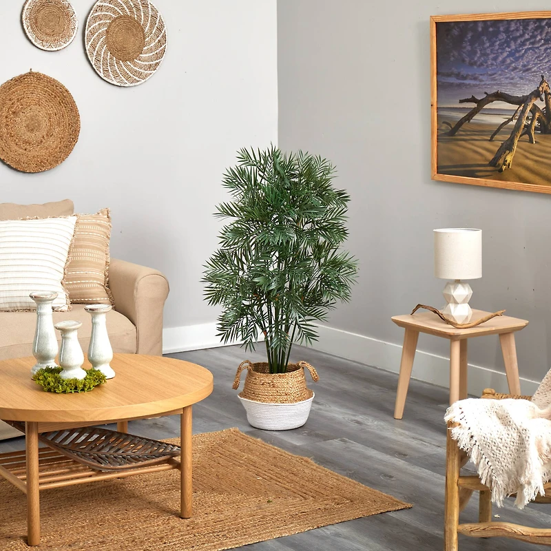 4ft. Parlor Palm Artificial Tree in Boho Chic Handmade Cotton & Jute Woven Planter