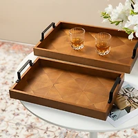Glitzhome® Rectangle Wood Geometric Trays Set