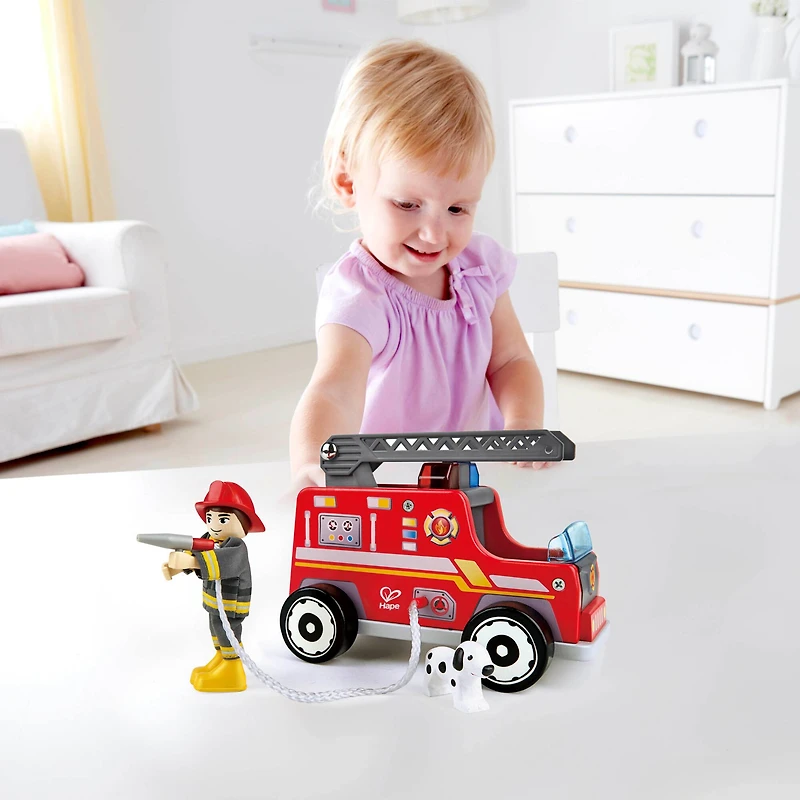Hape Wood Fire Truck Playset