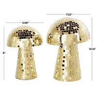 Gold Mushroom Mosaic Mirrored Sculpture Set