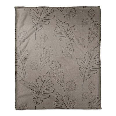 Gray Leaf Patterned Coral Fleece Blanket