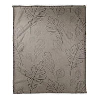 Gray Leaf Patterned Coral Fleece Blanket