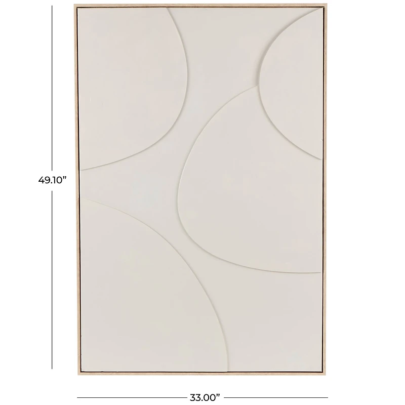 Beige Wooden Geometric Framed Wall Art with Abstract Circles and Brown Wooden Frame