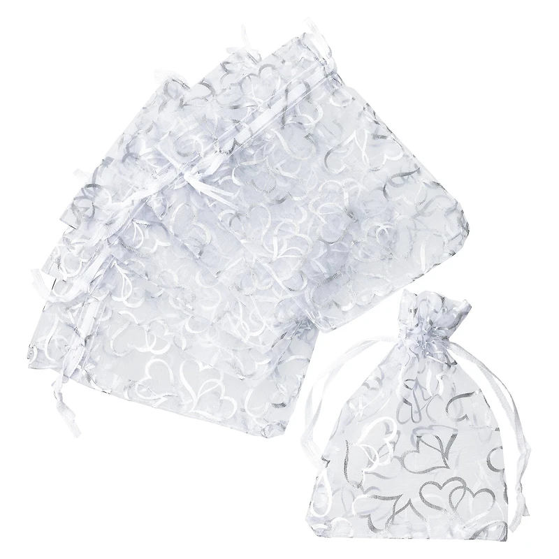 Silver Double Heart Organza Favor Bags by Celebrate It™ Occasions™, 12ct. 
