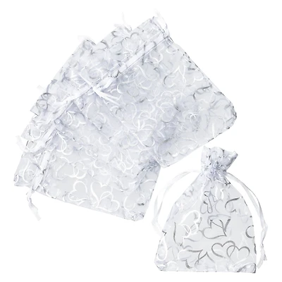 Silver Double Heart Organza Favor Bags by Celebrate It™ Occasions™, 12ct. 