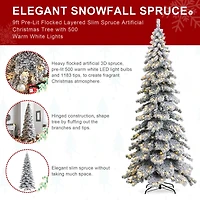9ft. Pre-Lit Flocked Layered Spruce Artificial Christmas Tree, Warm White LED Lights