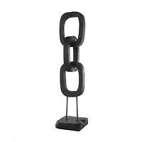 32" Black Teak Wood 3-Link Chain Sculpture with Stand