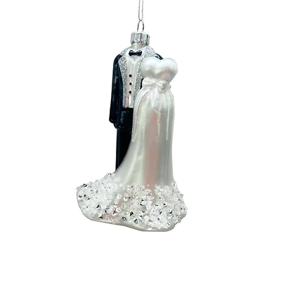 5" Black & White Wedding Outfits Glass Ornament by Ashland®