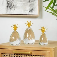 Clear & Gold Crystal Faceted Pineapple Sculpture Set