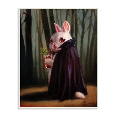 Stupell Industries Vampire Rabbit Drinking Bloody Mary Dark Forest Wood Wall Plaque