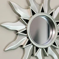 9.5" Mayan Sunburst Matte Silver Round Mirror Set