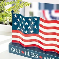 Glitzhome® 14" Metal Patriotic America flag with Wooden Base Table Décor