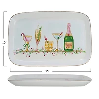 Hello Honey® 15" Stoneware Platter with Holiday Cocktails & Gold Electroplating