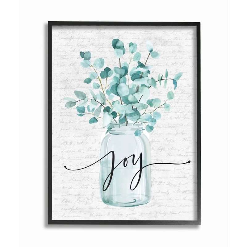 Stupell Industries Aqua Blue Plant Leaves In Joy Jar Framed Wall Art