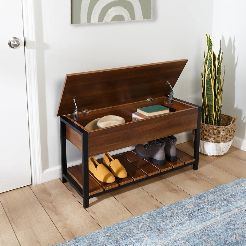 Honey Can Do Walnut Entryway Shoe Storage & Bench