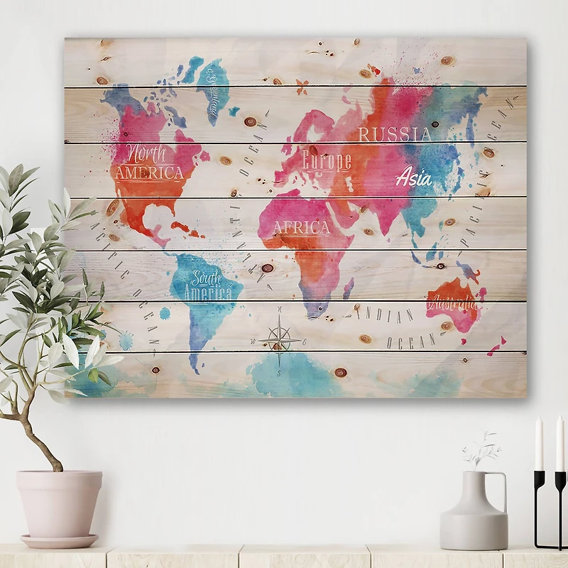 Designart - World Map In and Blue