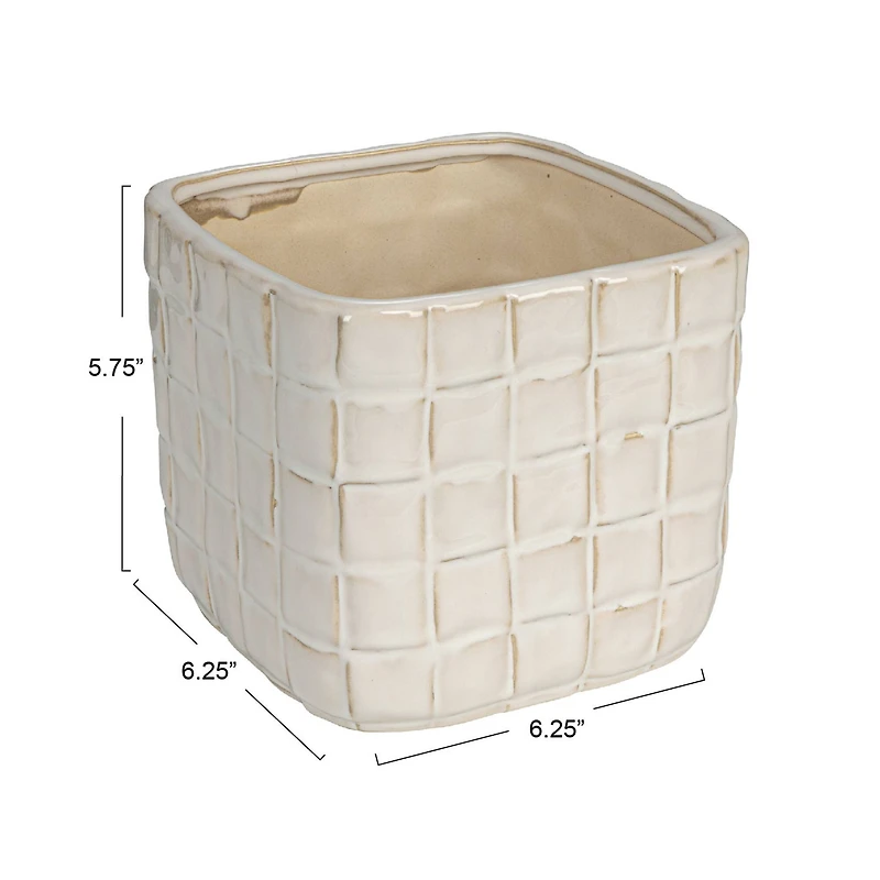 Hello Honey® 6.25" White Debossed Woven Grid Patterned Stoneware Planter