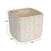 Hello Honey® 6.25" White Debossed Woven Grid Patterned Stoneware Planter