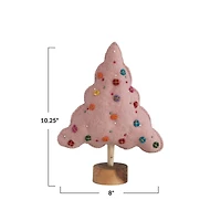 Hello Honey® 10.25" Pink Beaded Handmade Wool Felt Tree with Wood Base