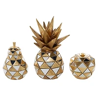 Set of 3 Gold Polystone Glam Fruit Sculpture, 4.5", 6.25", 10.5"