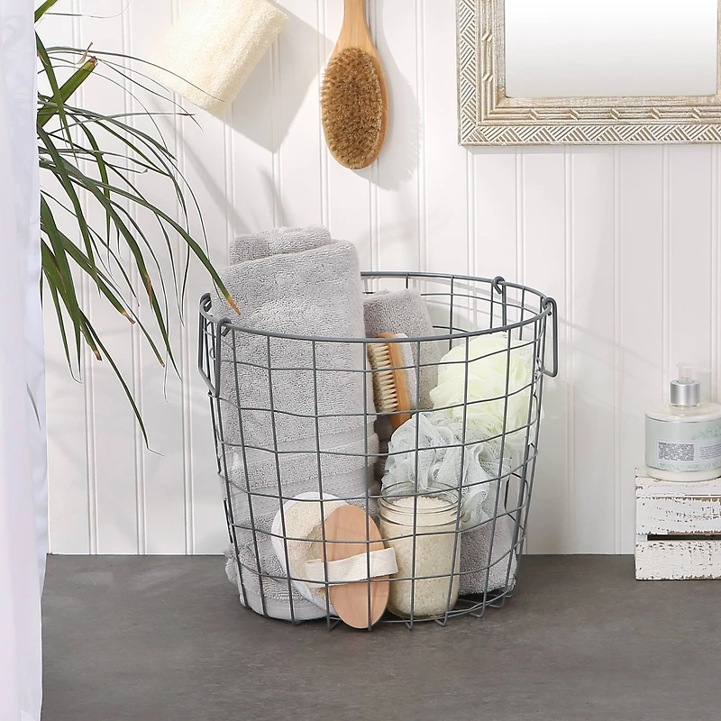 DII® Medium Cool Gray Round Metal Basket