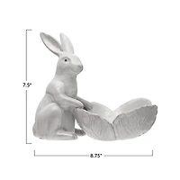 Hello Honey® 8" White Stoneware Rabbit Figurine with Flower Shaped Bowl