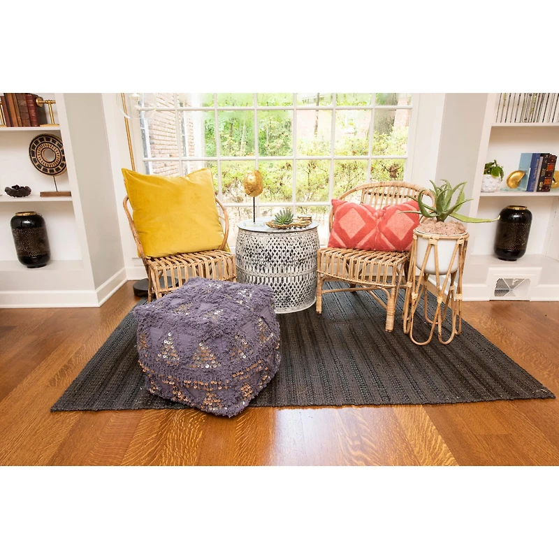 Hello Honey® 16" Square Moroccan Wedding Quilt Pouf with Fringe & Sequins