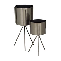 Dark Grey Contemporary Planter, Set of 2" 12", 9"
