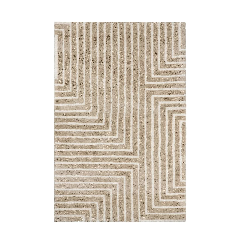 Glitzhome® 5ft. x 8ft. Ivory & Tan Geometric Shag Area Rug