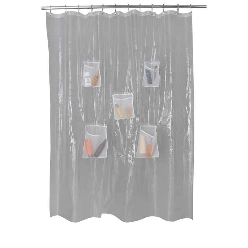 Bath Bliss Heavyweight PEVA Shower Liner with 5 Mesh Pockets