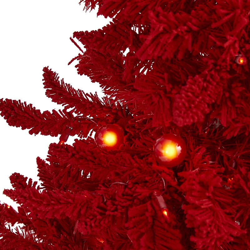 4ft. Pre-Lit Red Flocked Fraser Fir Artificial Christmas Tree with Red Lights