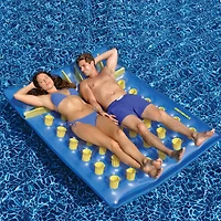 78" Inflatable Blue & Yellow Water Sports 36 Pocket Double Pool Mattress