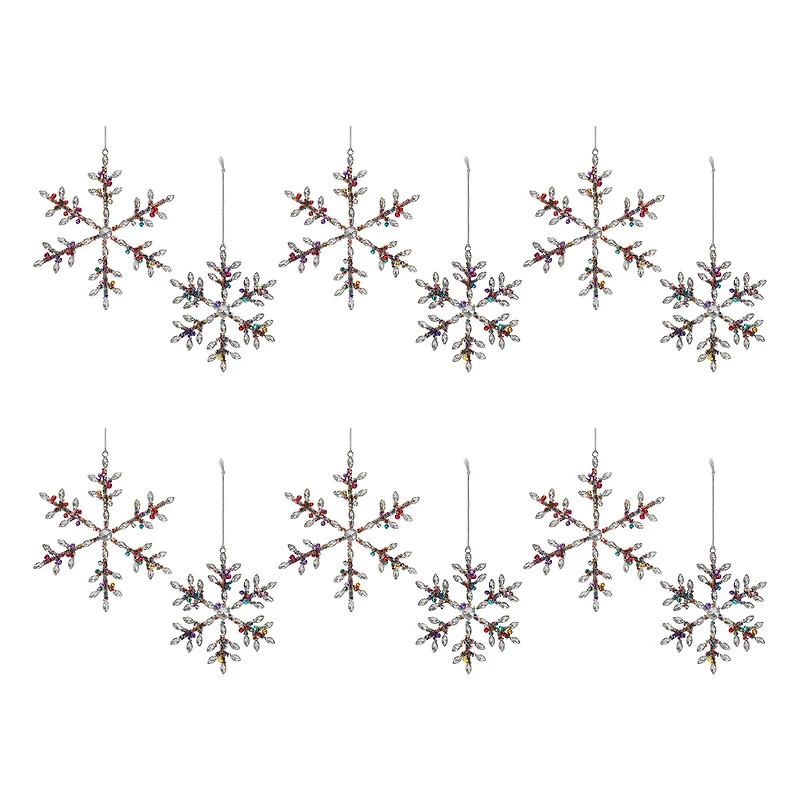 Rainbow Beaded Snowflake Ornament Set
