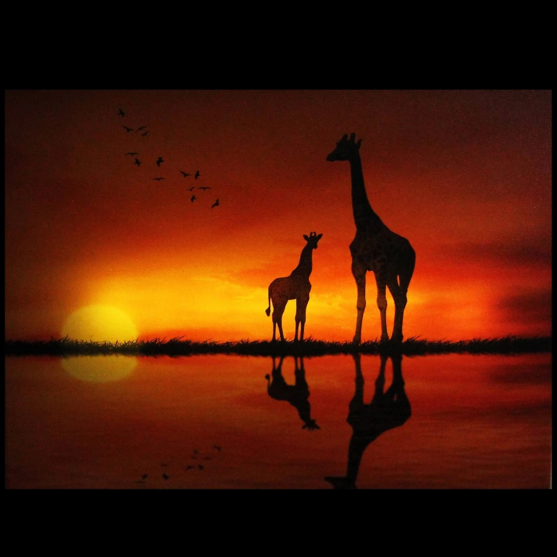 LED Safari Sunset Giraffe & Baby Canvas Wall Art