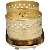 Egyptian Mint Scented Cutout Spotted Candles in Gold Bowls Set