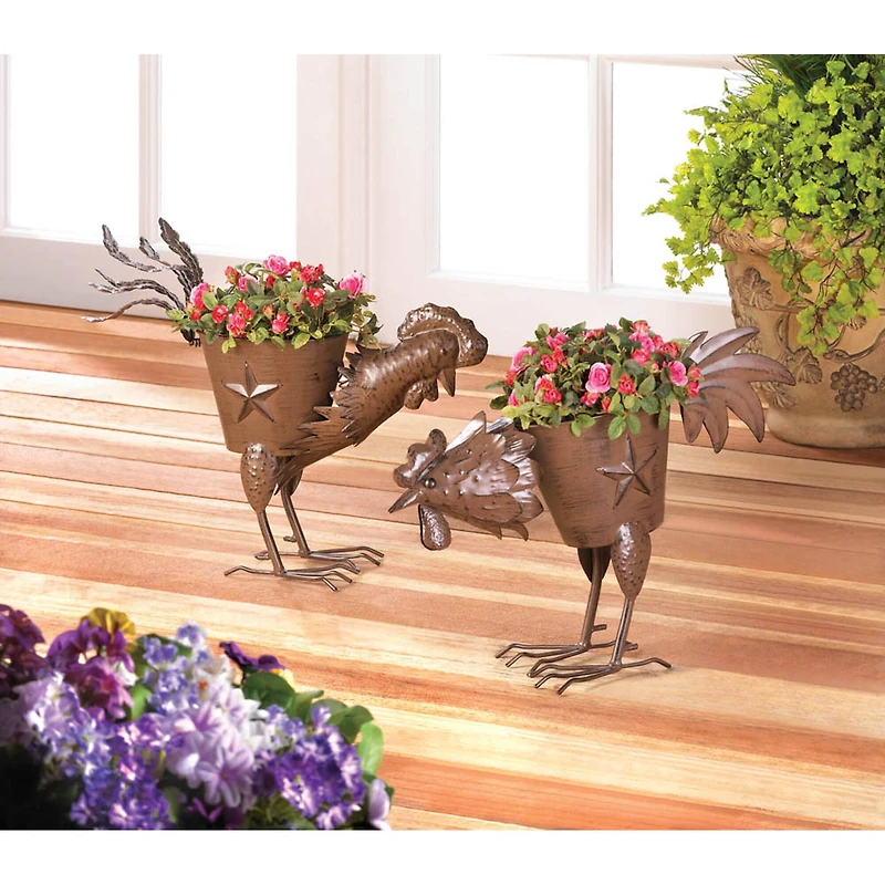 13" Pecking Rooster Planter