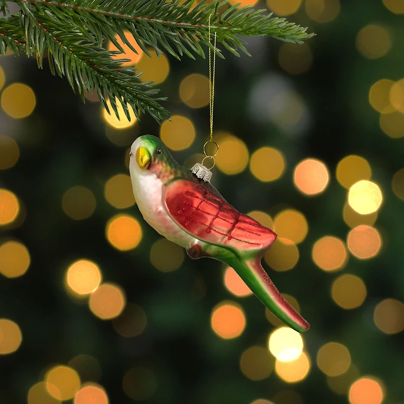 Yellow and Red Matte Parrot Glass Ornament