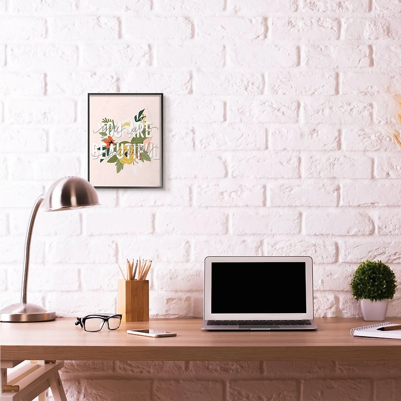 Stupell Industries You Are Beautiful Pink Flower with Black Frame Wall Accent