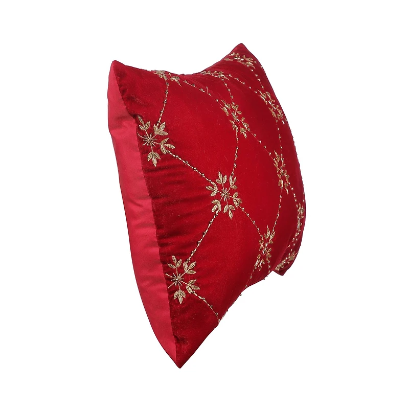 20" x 14" Burgundy Embroidered Snowflakes Throw Pillow by Ashland®