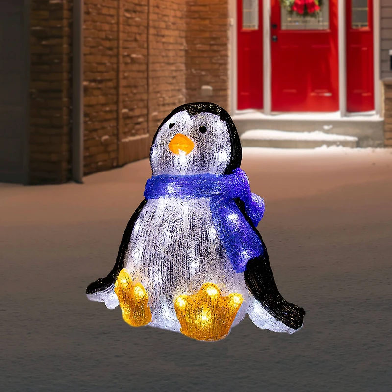 11.5" Lighted Commercial Grade Acrylic Sitting Baby Penguin Christmas Display Decoration